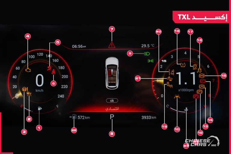 أبرز العلامات التحذيرية في شاشة عدادات اكسيد TXL موديل 2023 بالسعودية