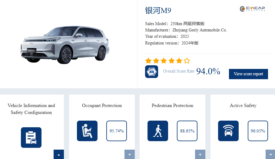 جيلي جالاكسي M9 تحقق 5 نجوم في اختبارات السلامة الصينية C-NCAP 4 شبكة السيارات الصينية – جيلي جالاكسي M9 تحقق 5 نجوم في اختبارات السلامة الصينية C-NCAP