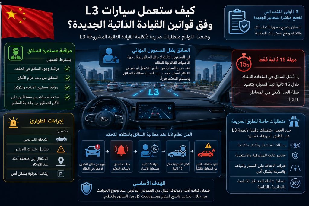 الصين تقر أول معيار إلزامي للقيادة الذاتية L3 وL4.. لا بيع لأي سيارة دون إثبات سلامتها بدءًا من 2027 6 شبكة السيارات الصينية – الصين تقر أول معيار إلزامي للقيادة الذاتية L3 وL4.. لا بيع لأي سيارة دون إثبات سلامتها بدءًا من 2027