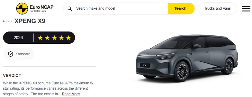 XPENG X9 تحصد 5 نجوم في اختبارات السلامة الأوروبية EURO NCAP 1 XPENG X9 تحصد 5 نجوم في اختبارات السلامة الأوروبية EURO NCAP