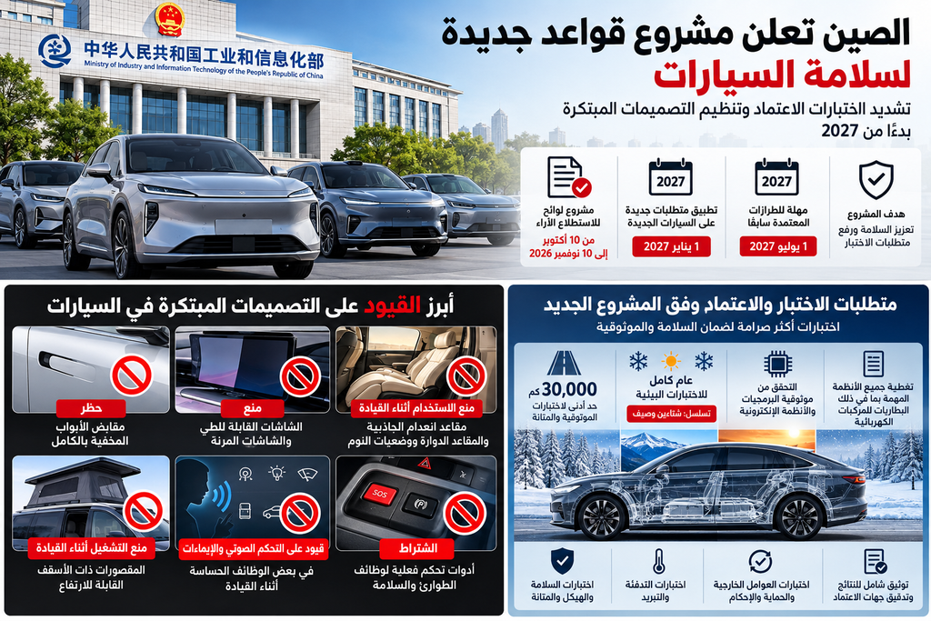 الصين تعلن مشروع قواعد جديدة لسلامة السيارات.. حظر المقابض المخفية بالكامل والشاشات القابلة للطي وتشديد اختبارات الاعتماد بدءًا من 2027 2 شبكة السيارات الصينية – الصين تعلن مشروع قواعد جديدة لسلامة السيارات.. حظر المقابض المخفية بالكامل والشاشات القابلة للطي وتشديد اختبارات الاعتماد بدءًا من 2027